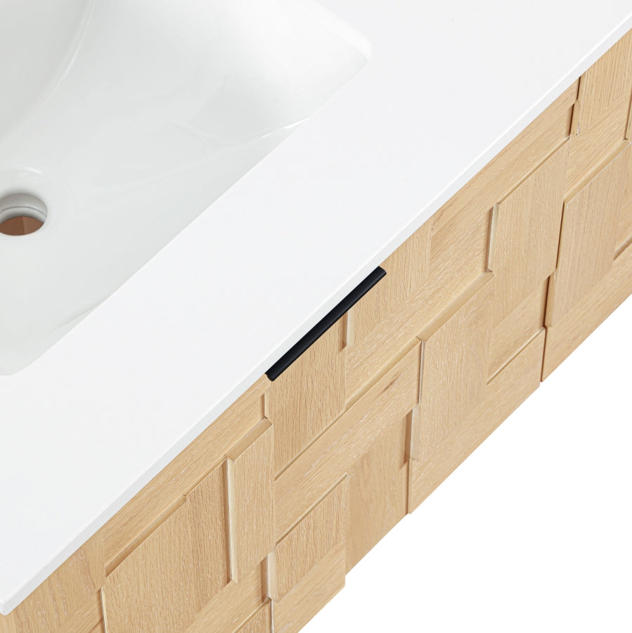 Leonardo White Engineered Stone And Solid Wood Wall Mounted Bathroom Vanity