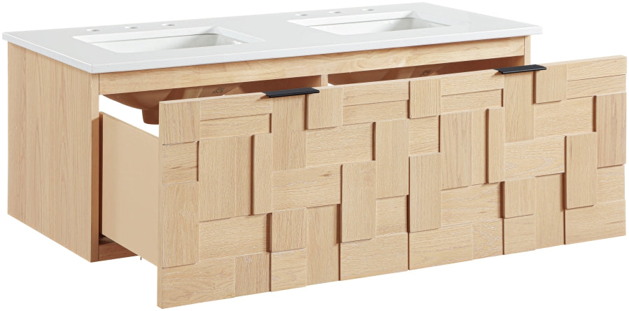 Leonardo White Engineered Stone And Solid Wood Wall Mounted Bathroom Vanity