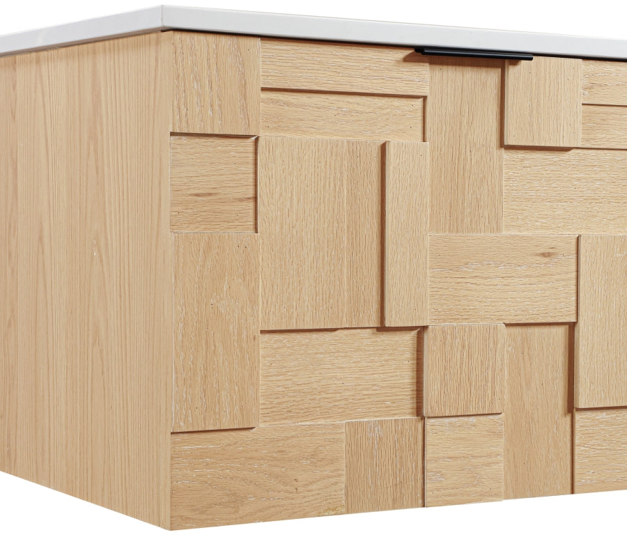 Leonardo White Engineered Stone And Solid Wood Wall Mounted Bathroom Vanity