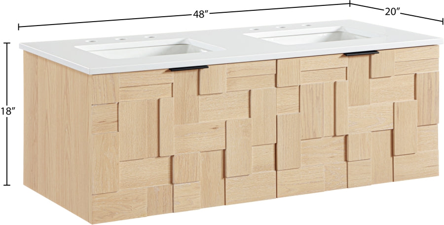Leonardo White Engineered Stone And Solid Wood Wall Mounted Bathroom Vanity