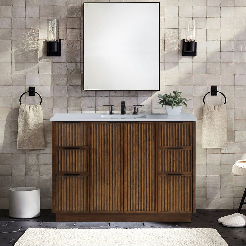 Willard 48" White Engineered Stone And Solid Wood Bathroom Vanity