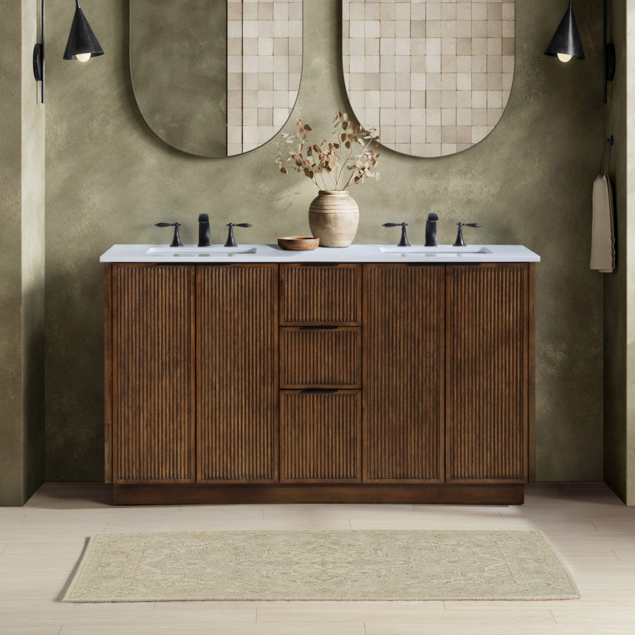 Willard 60" White Engineered Stone And Solid Wood Bathroom Vanity