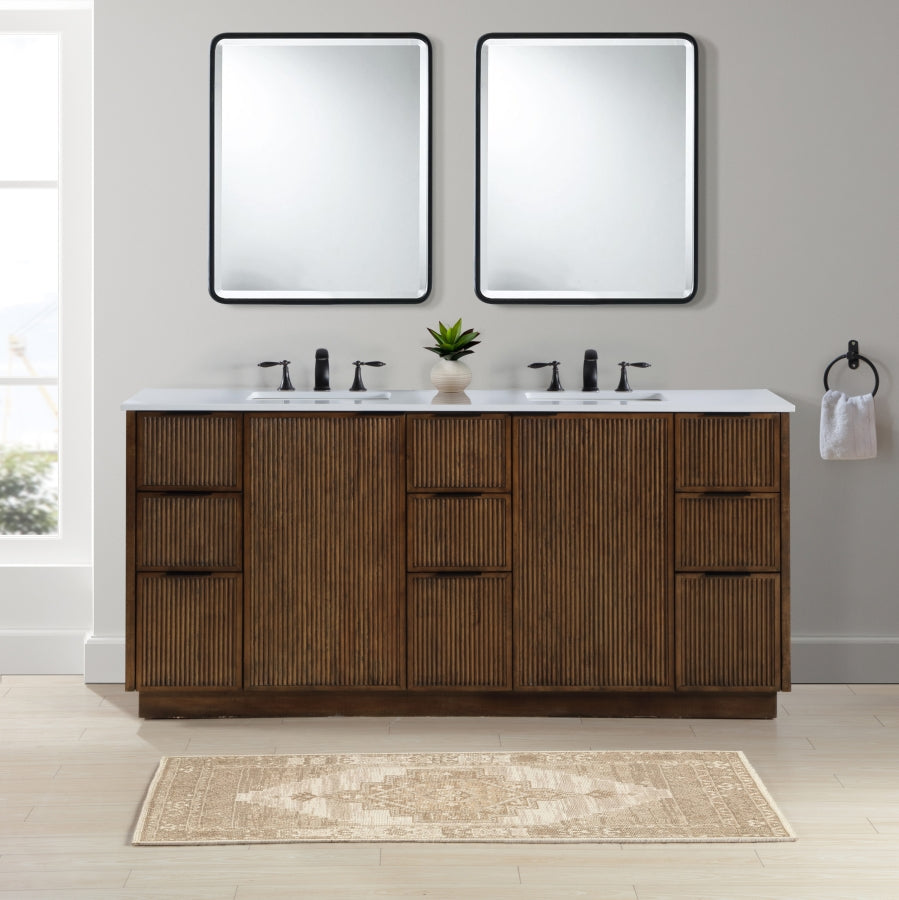 Willard 72" White Engineered Stone And Solid Wood Bathroom Vanity