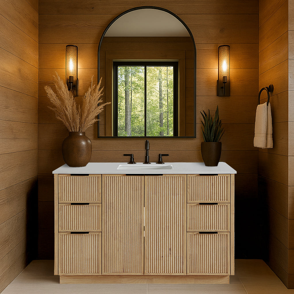 Willard 48" White Engineered Stone And Solid Wood Bathroom Vanity