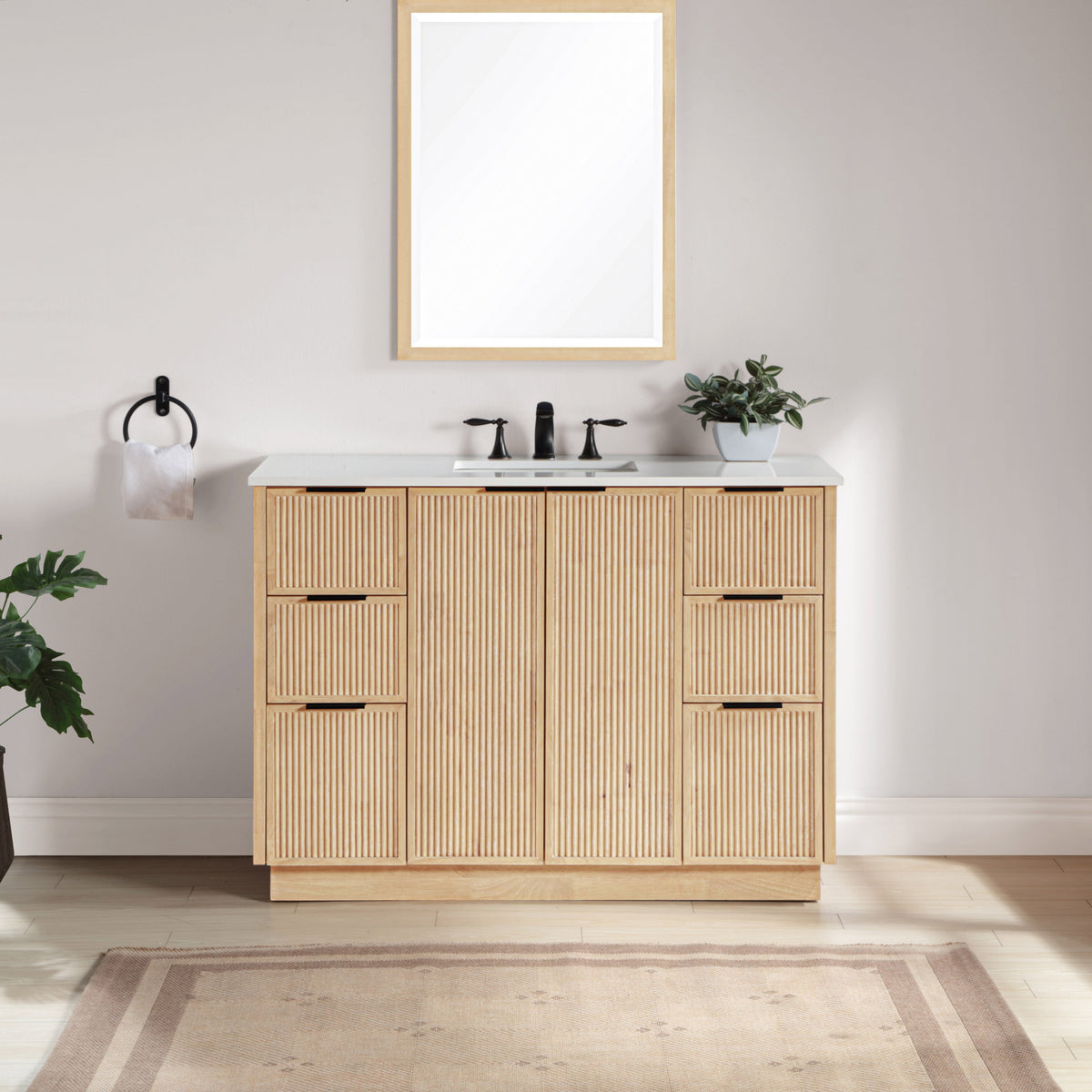 Willard 48" White Engineered Stone And Solid Wood Bathroom Vanity