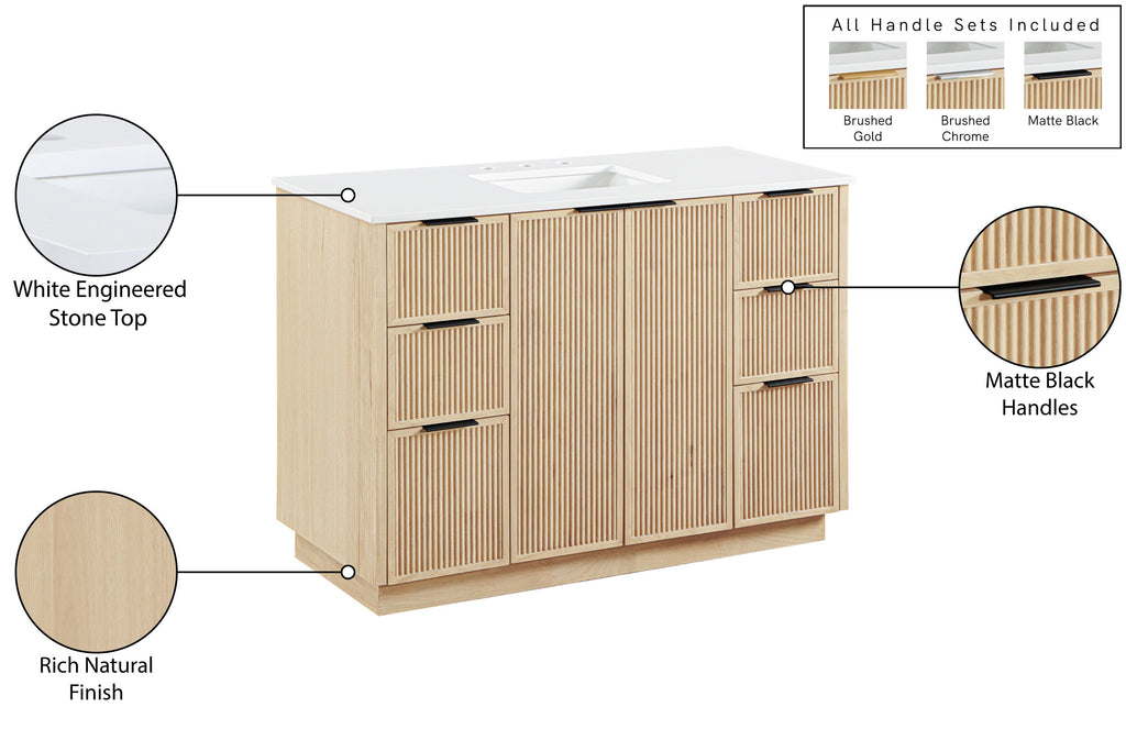 Willard 48" White Engineered Stone And Solid Wood Bathroom Vanity