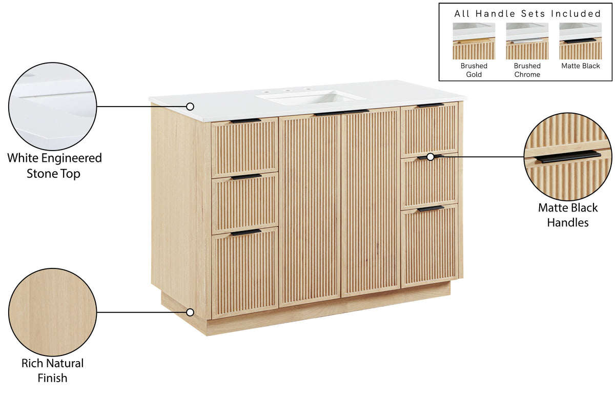Willard 48" White Engineered Stone And Solid Wood Bathroom Vanity