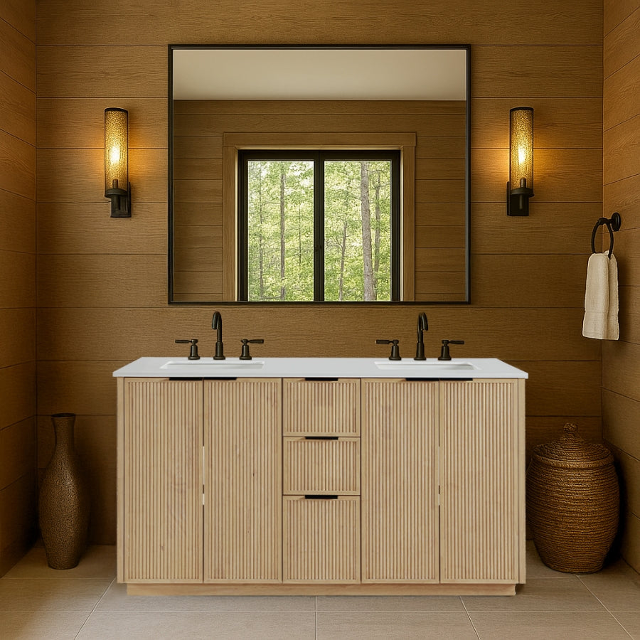 Willard 60" White Engineered Stone And Solid Wood Bathroom Vanity