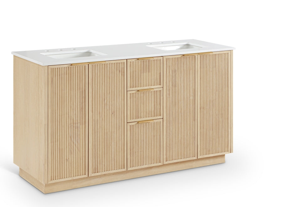 Willard 60" White Engineered Stone And Solid Wood Bathroom Vanity