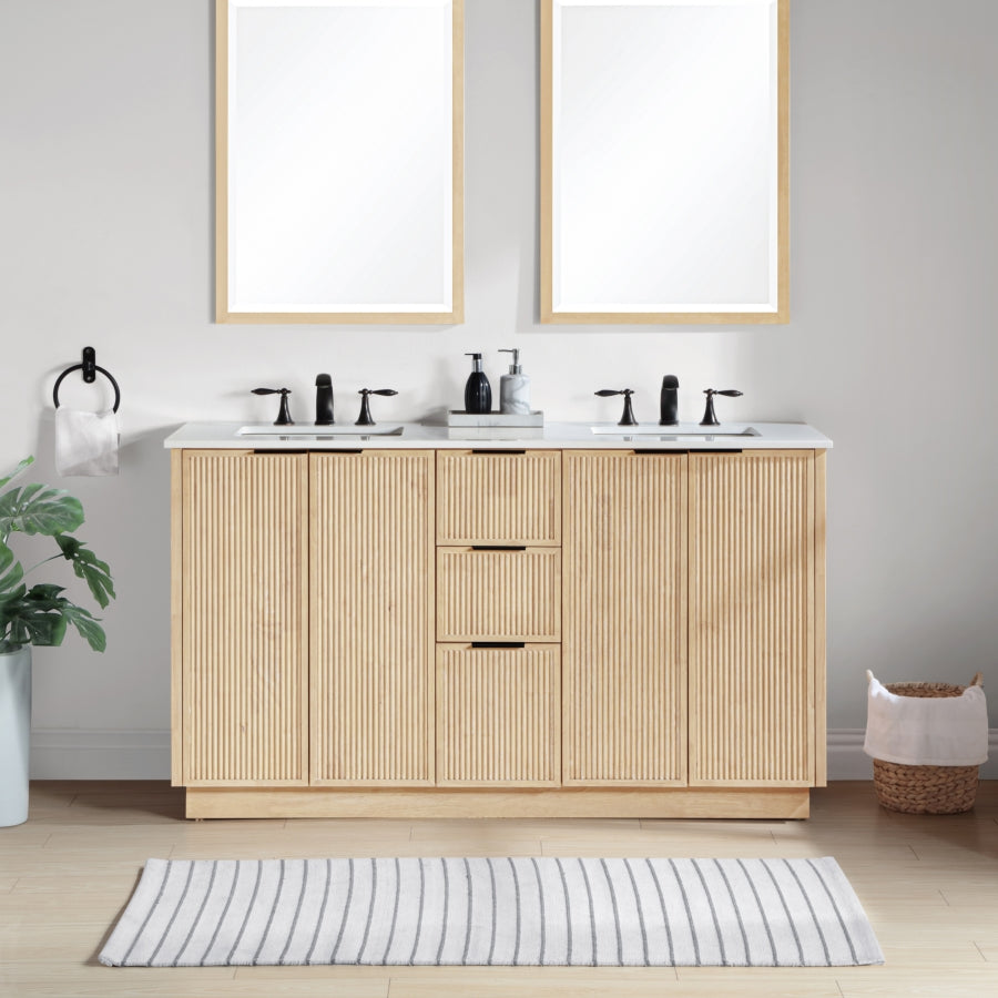 Willard 60" White Engineered Stone And Solid Wood Bathroom Vanity