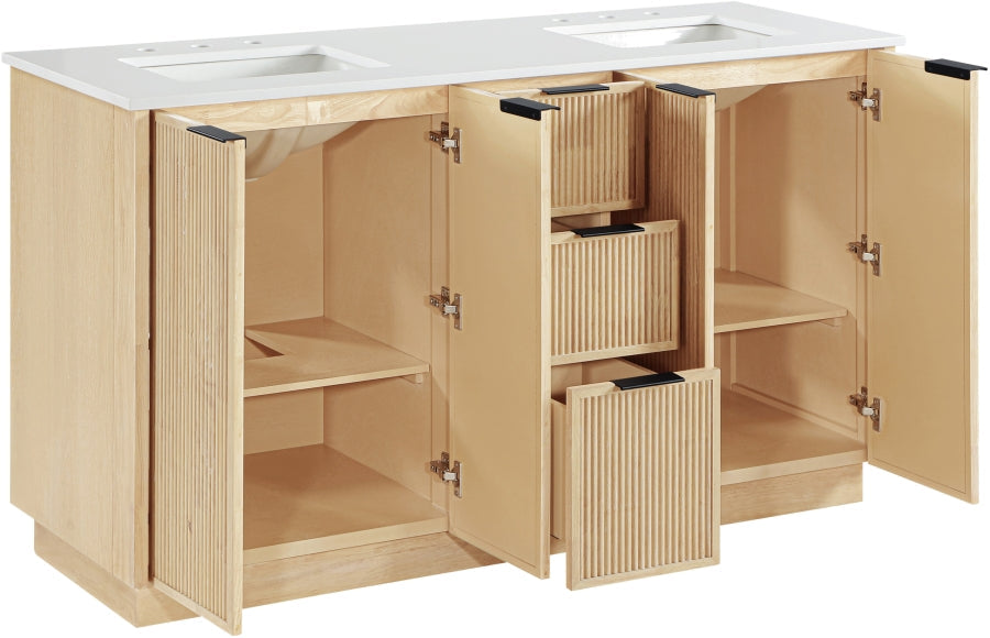 Willard 60" White Engineered Stone And Solid Wood Bathroom Vanity