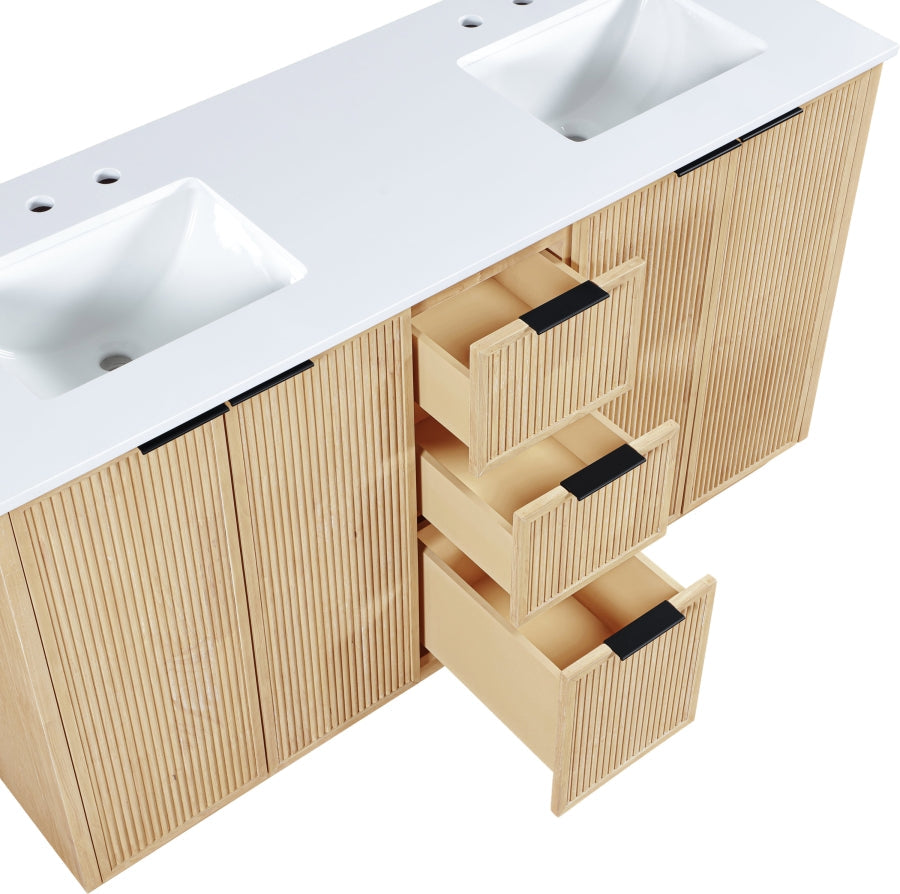 Willard 60" White Engineered Stone And Solid Wood Bathroom Vanity