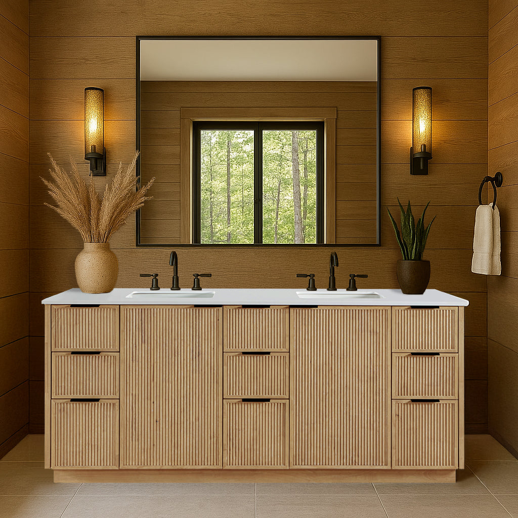 Willard 72" White Engineered Stone And Solid Wood Bathroom Vanity