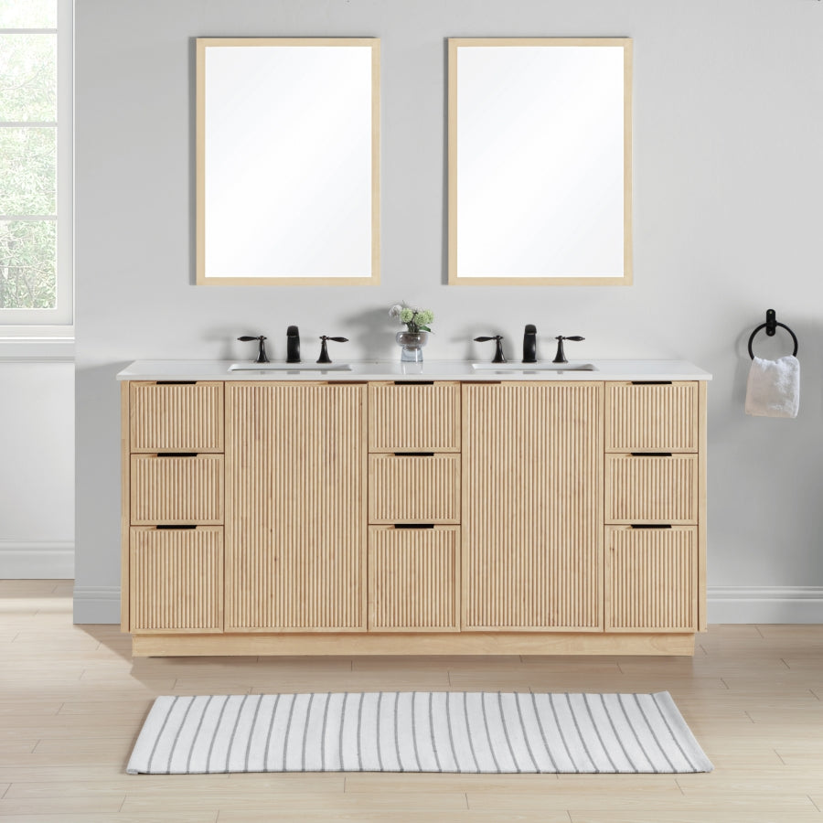 Willard 72" White Engineered Stone And Solid Wood Bathroom Vanity