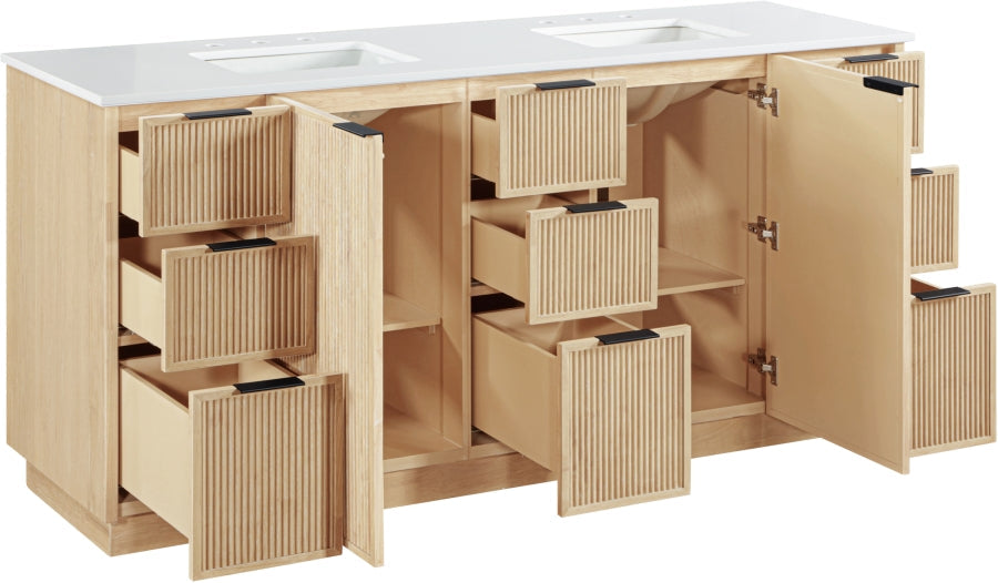 Willard 72" White Engineered Stone And Solid Wood Bathroom Vanity