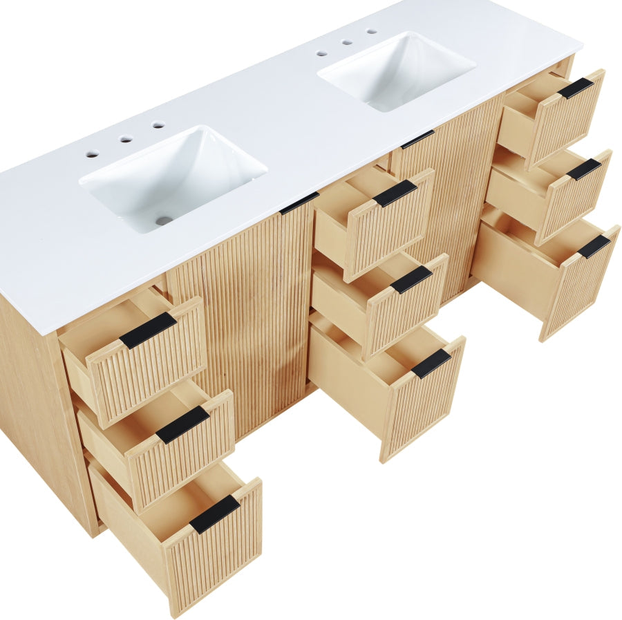 Willard 72" White Engineered Stone And Solid Wood Bathroom Vanity