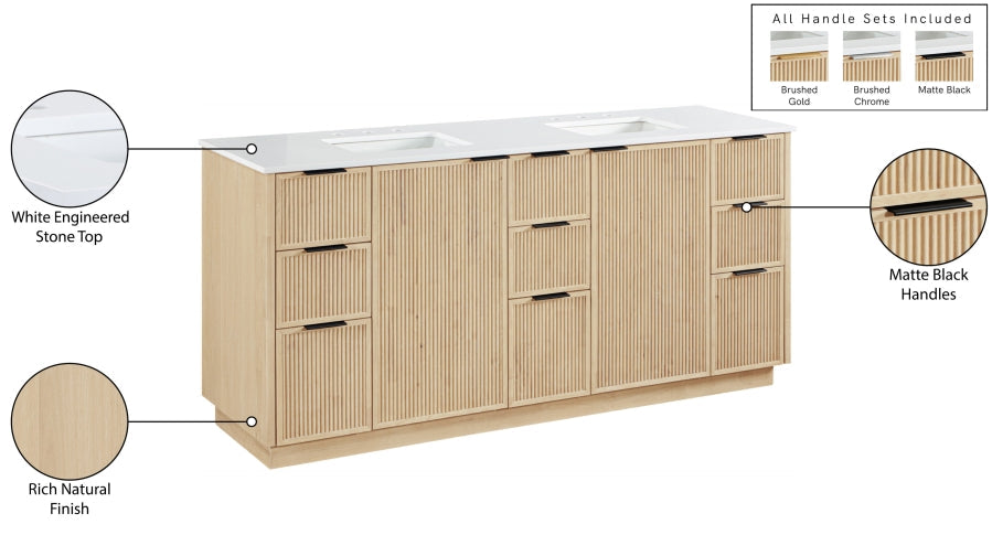Willard 72" White Engineered Stone And Solid Wood Bathroom Vanity