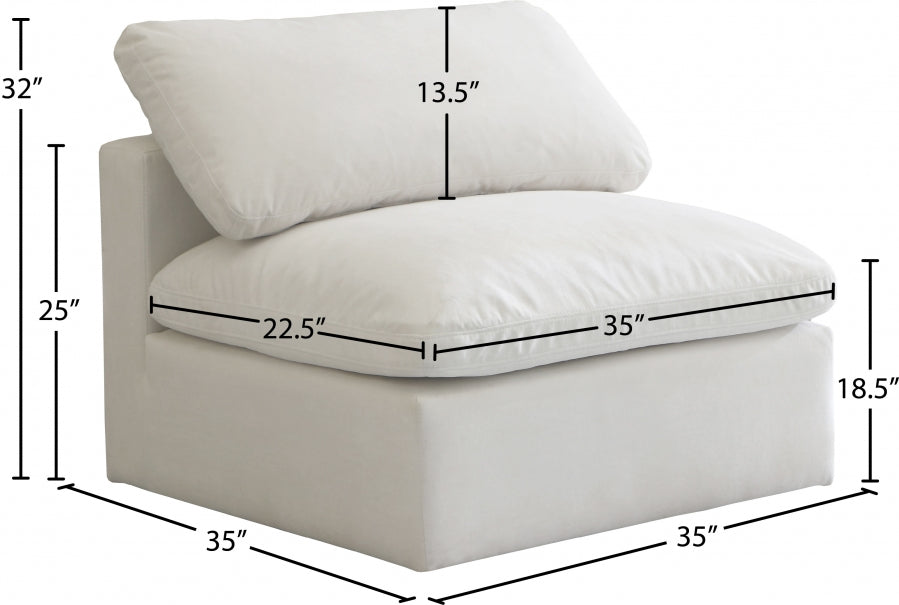 Plush Velvet Upholstered Standard Comfort Modular Armless Chair