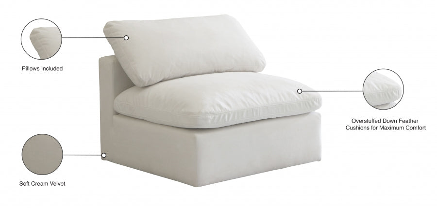 Plush Velvet Upholstered Standard Comfort Modular Armless Chair