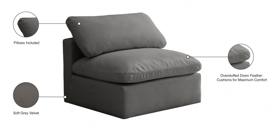 Plush Velvet Upholstered Standard Comfort Modular Armless Chair