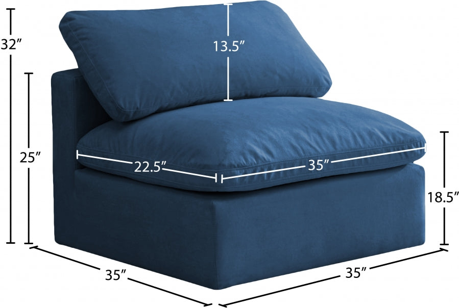 Plush Velvet Upholstered Standard Comfort Modular Armless Chair