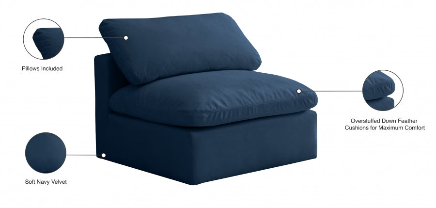 Plush Velvet Upholstered Standard Comfort Modular Armless Chair