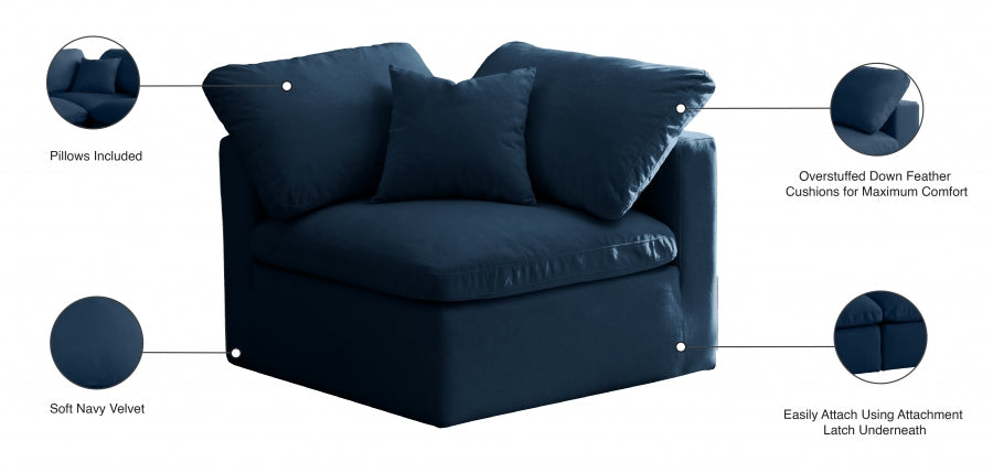 Plush Velvet Upholstered Standard Comfort Modular Corner Chair