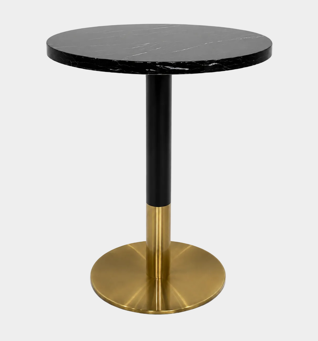 Orbit Continental Tea Round Table Stone Top - Black Pole