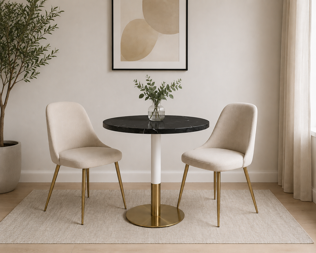 Orbit Continental Tea Round Table Stone Top - White Pole