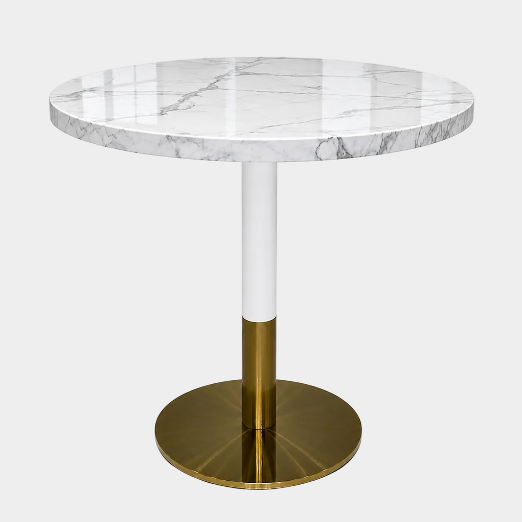 Orbit Continental Tea Round Table Stone Top - White Pole