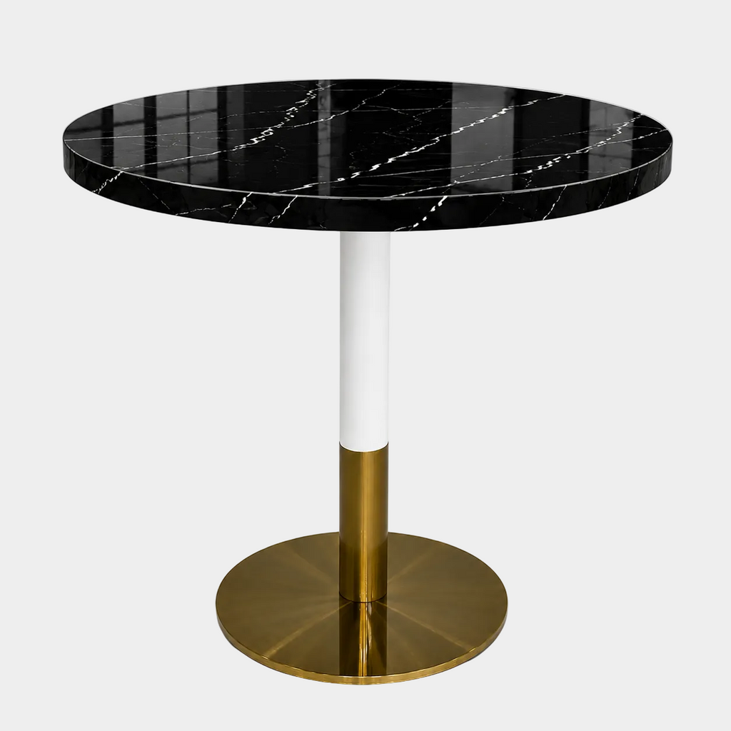 Orbit Continental Tea Round Table Stone Top - White Pole