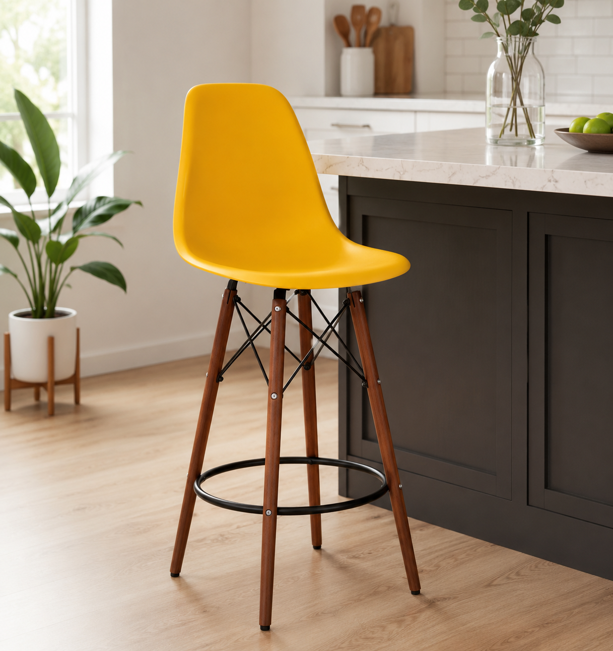 Eames Eiffel Molded Plastic Stool (Walnut Base)