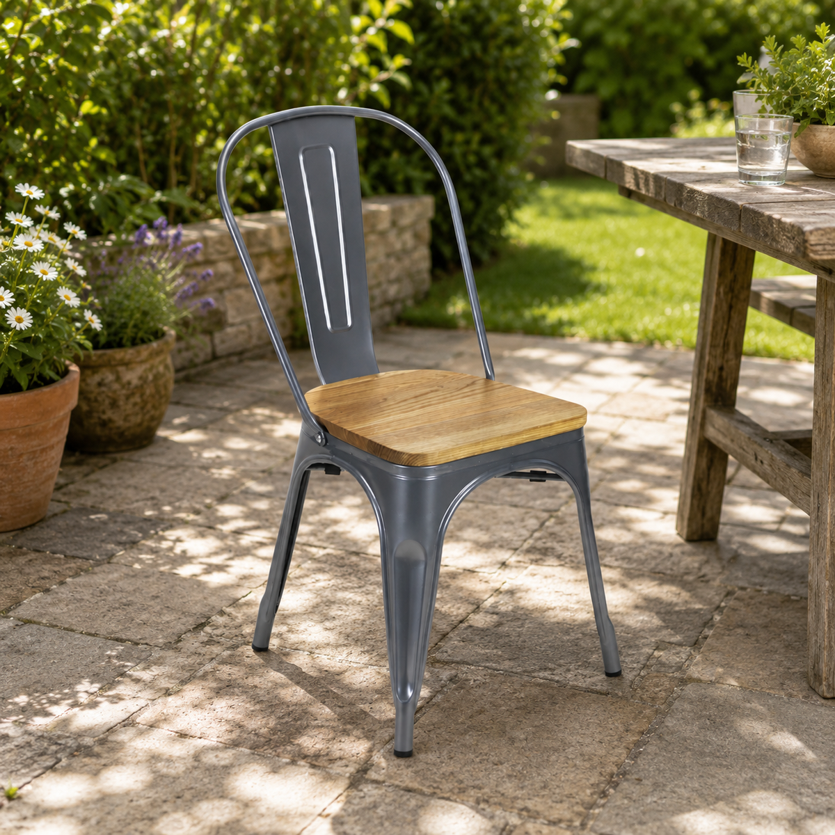 Tolix Armless Chair (Wooden Seat)