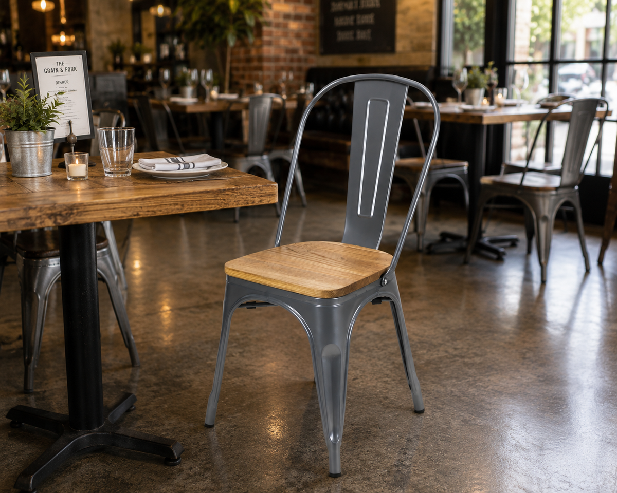 Tolix Armless Chair (Wooden Seat)