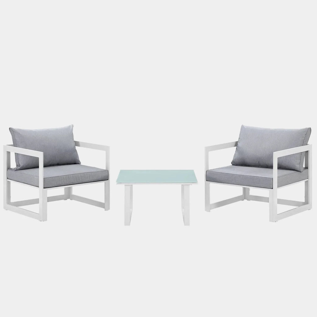 Fortuna 3 Piece Outdoor Patio Sectional Sofa Set in White Gray