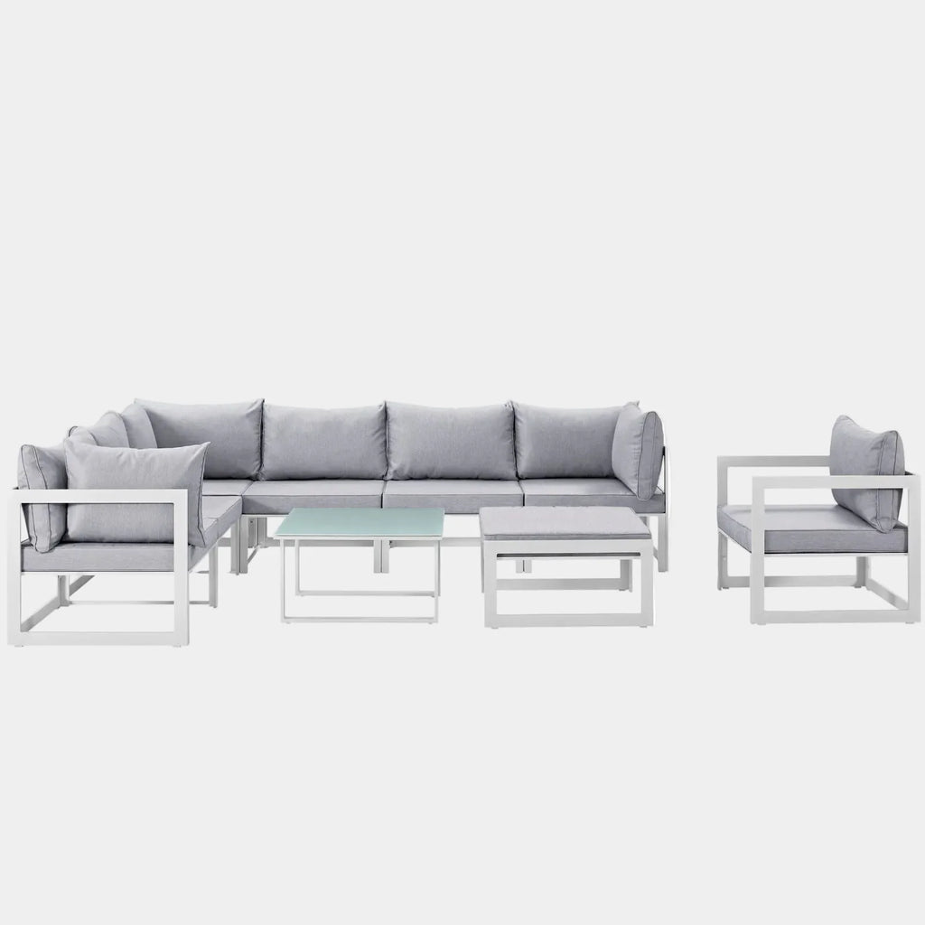 Fortuna 9 Piece Outdoor Patio Sectional Sofa Set in White Gray