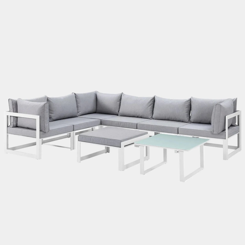 Fortuna 8 Piece Outdoor Patio Sectional Sofa Set in White Gray