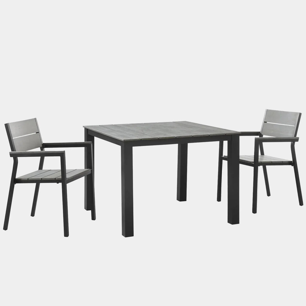 Maine 3 Piece Outdoor Patio Dining Set in Brown Gray