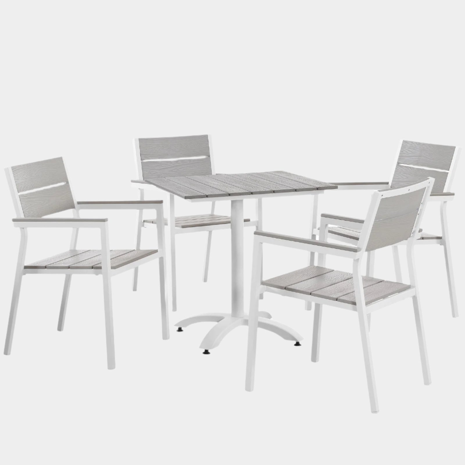 Maine 5 Piece Outdoor Patio Dining Set in White Light Gray