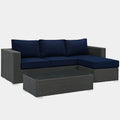Sojourn 3 Piece Outdoor Patio Sunbrella® Sectional Set in Canvas Navy