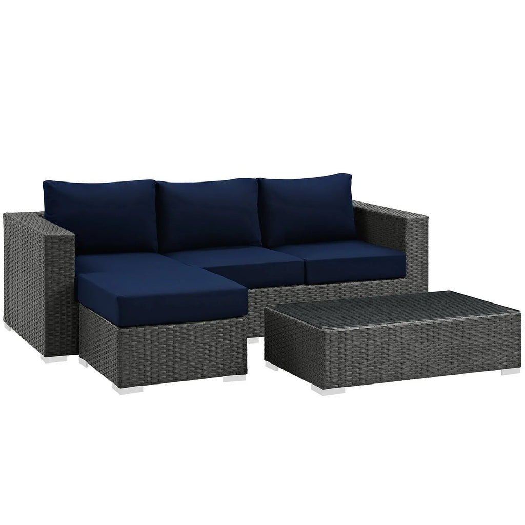 Sojourn 3 Piece Outdoor Patio Sunbrella® Sectional Set in Canvas Navy