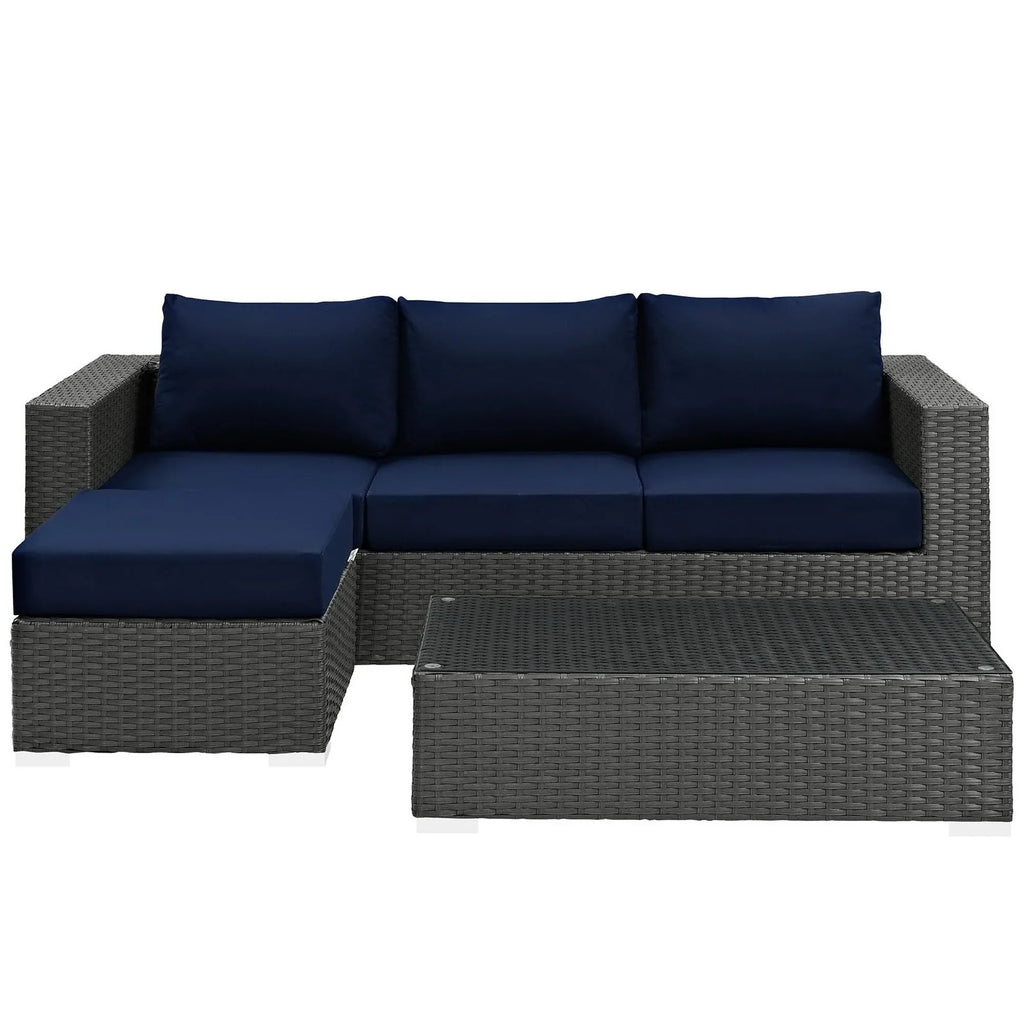 Sojourn 3 Piece Outdoor Patio Sunbrella® Sectional Set in Canvas Navy