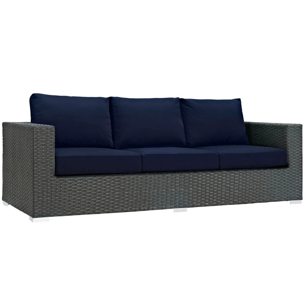 Sojourn 3 Piece Outdoor Patio Sunbrella® Sectional Set in Canvas Navy