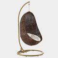 Bean Outdoor Patio Wood Swing Chair With Stand in Coffee White