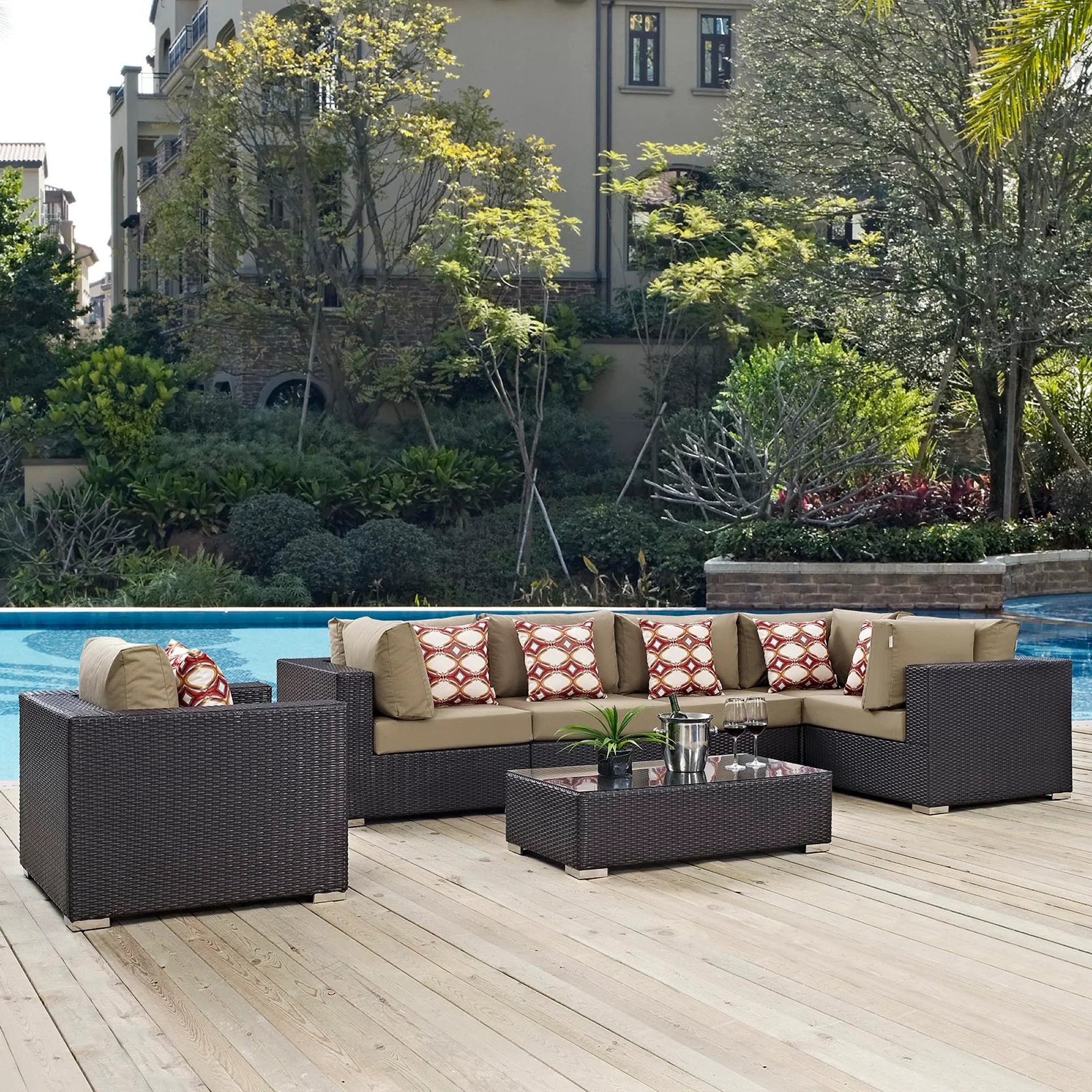Convene 7 Piece Outdoor Sectional Set in Espresso Mocha