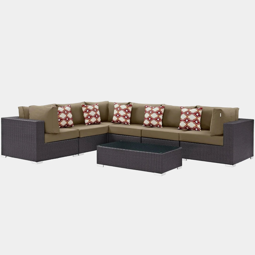 Convene 7 Piece Outdoor Sectional Set in Espresso Mocha
