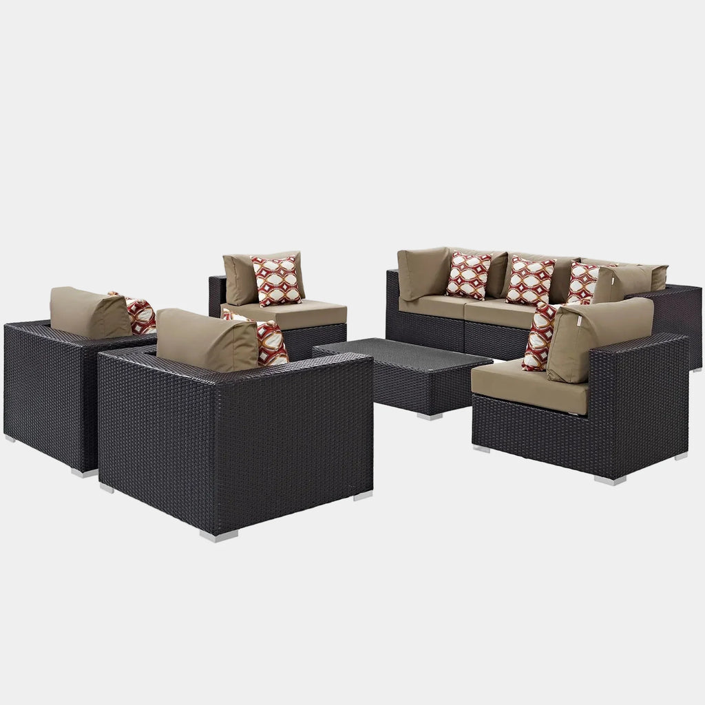Convene 8 Piece Outdoor Sectional Set in Espresso Mocha