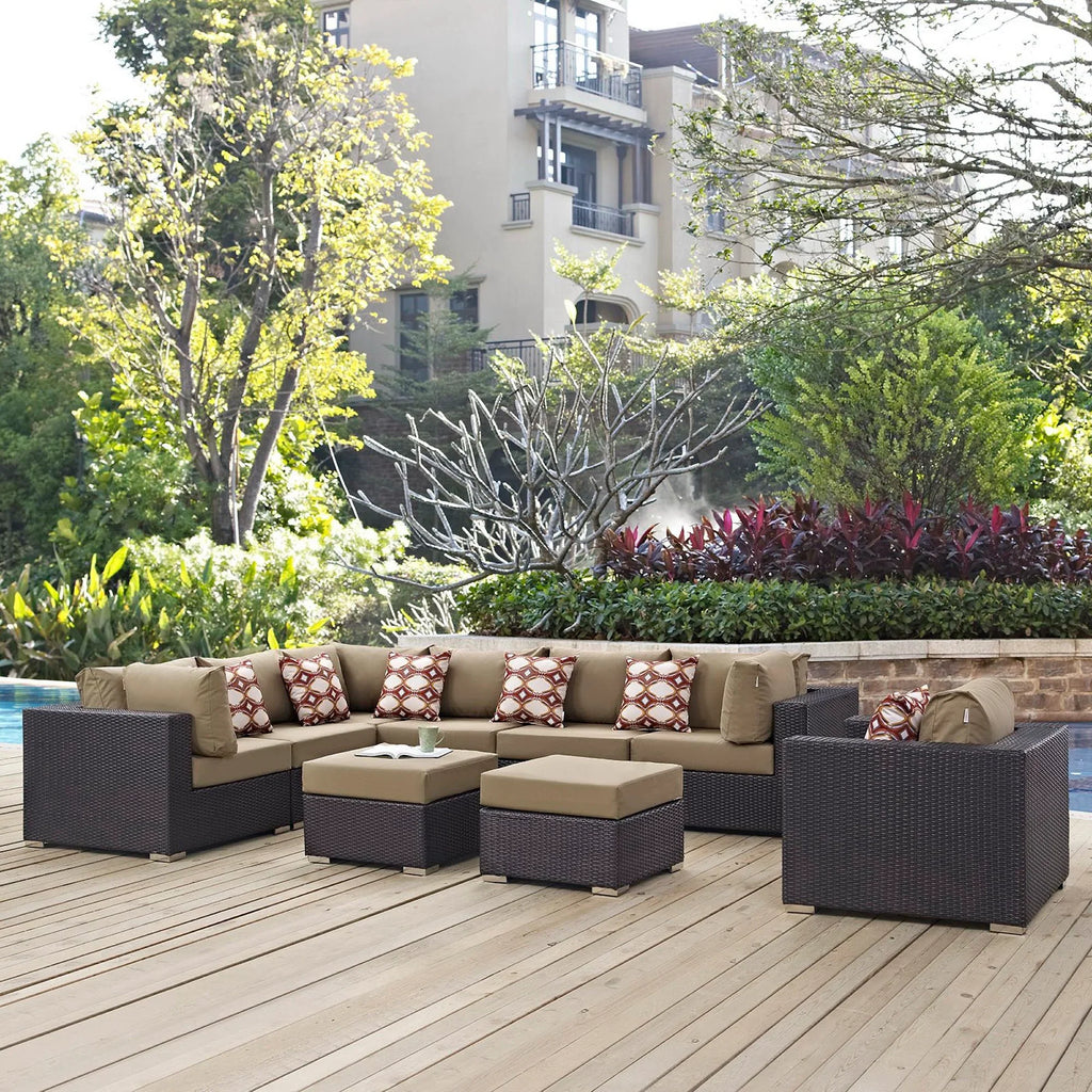 Convene 9 Piece Outdoor Sectional Set in Espresso Mocha