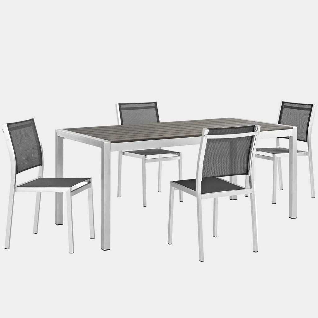 Shore 5 Piece Outdoor Patio Aluminum Dining Set in Silver Black