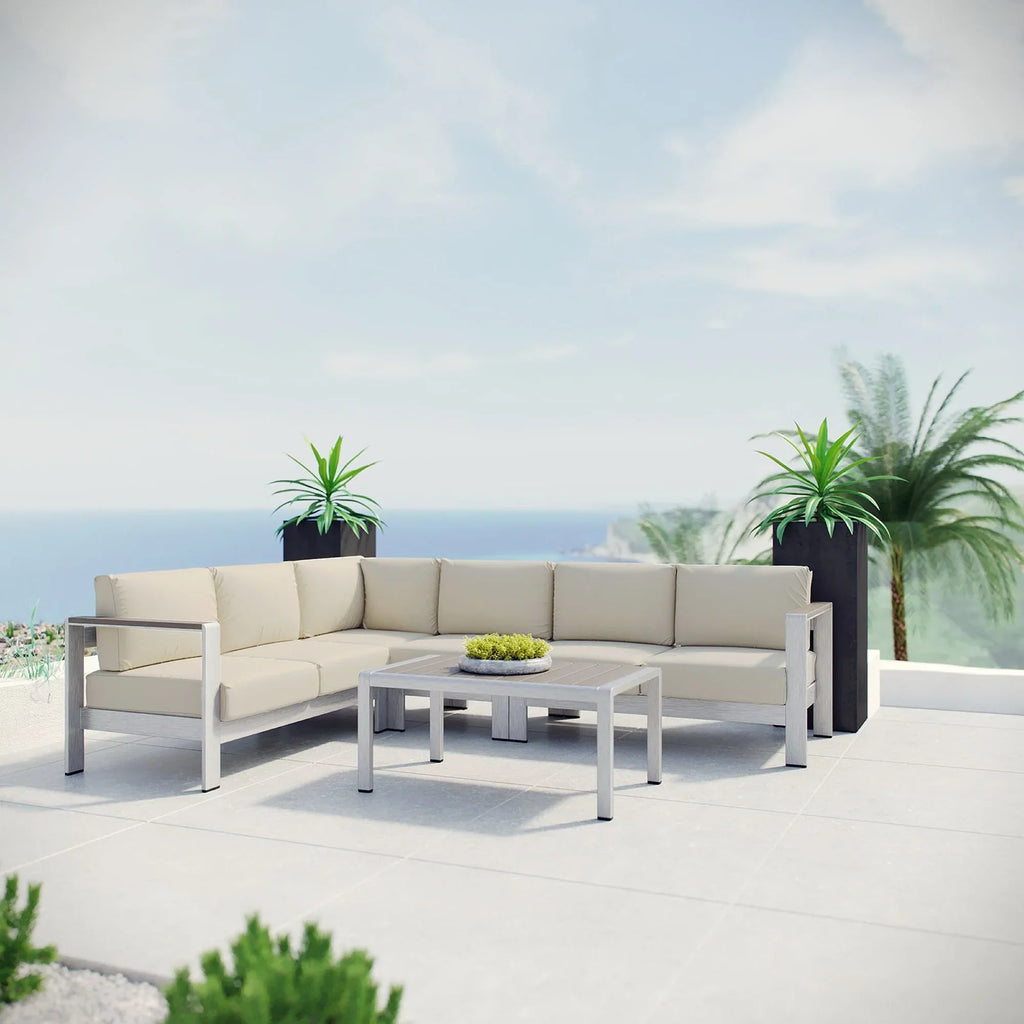 Shore 5 Piece Outdoor Aluminum Sectional Sofa Set